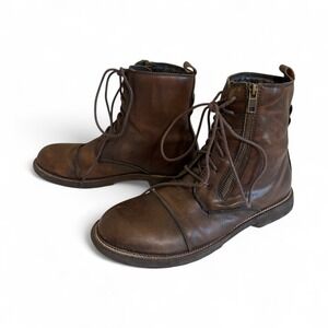 Bed|Stü Patriot Brown Leather Cap Toe Boots Lace Up Zip Men's 11‎ Ankle Boots